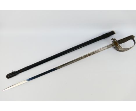 A George V 1827 pattern Rifle Regiment officer's sword, pierced steel hilt with strung bugle below crown cartouche, 83 cm (l)