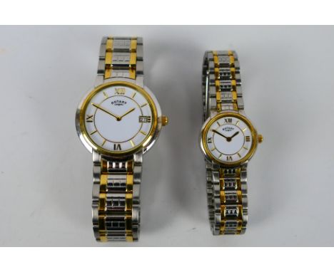 Rotary - Two matching wrist watches, lady's and gentleman's, on stainless steel bracelets. [W]