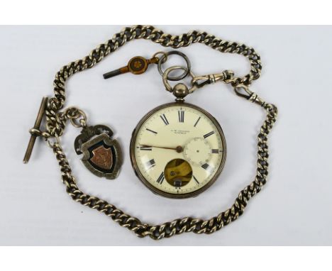 A Victorian silver cased, open face pocket watch by J W Benson, Roman numerals to a signed white dial, subsidiary seconds dia