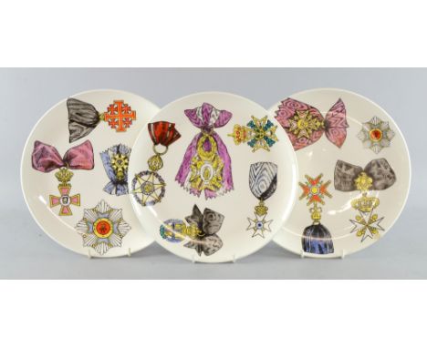 Piero Fornasetti, Italian 1913-1988 - Al Merito,  Circa 1960,  three display plates.  Each printed in colours with medals, no