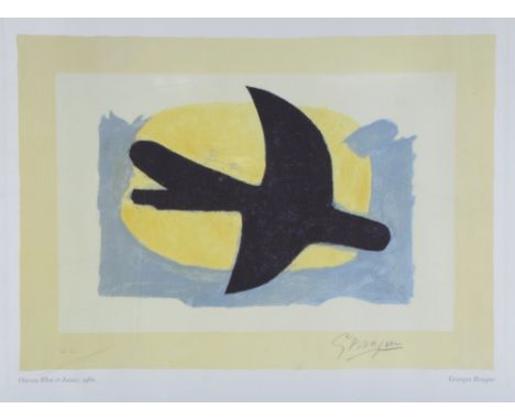 Georges Braque 1882-1963 'Oiseau Bleu et Jaune, 1960' coloured lithograph print,  27cm x 40cm facsimile signature