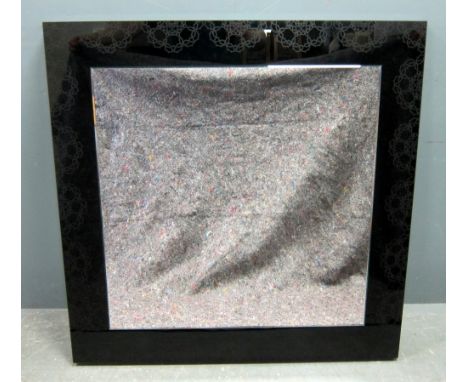 Wall mirror with engraved black glass frame engraved geometric  forms 92cm by 89 cm 