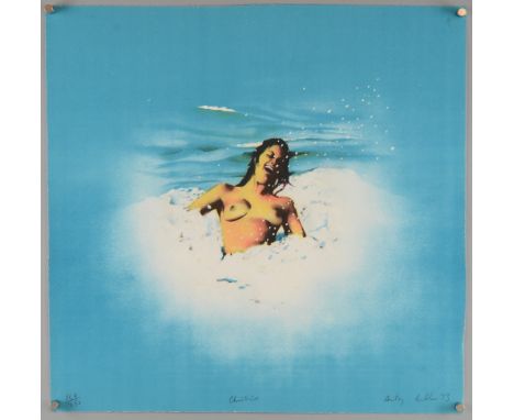 Arti Rill limited edition print of a young woman in waves. Signed and dated 73' in pencil. Numbered 169 out of edition of 250
