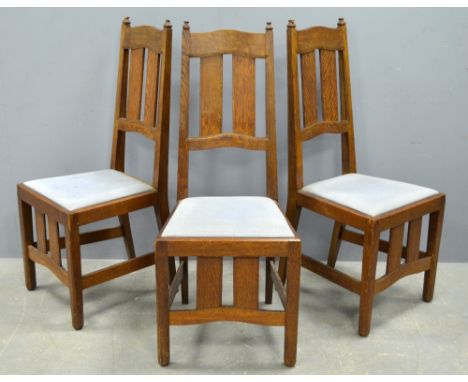 William R Lethaby  1857-1931  Arts & Crafts chairs. Set of eight with shaped apron and dowelled splats  back dining chairs wi