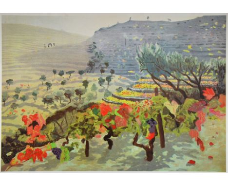 Patrick Procktor, signed limited edition print depicting a landscape scene, 99/180, 65cm x 86cm,