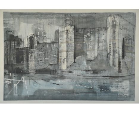 John Piper Caernarvon Castle coloured print 35cm x 50cm,