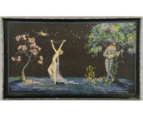 Tsanya Print 'The Love Serenade' print  from the original painting by Tsanya in original frame, c1920's. 50cm x 29cm 