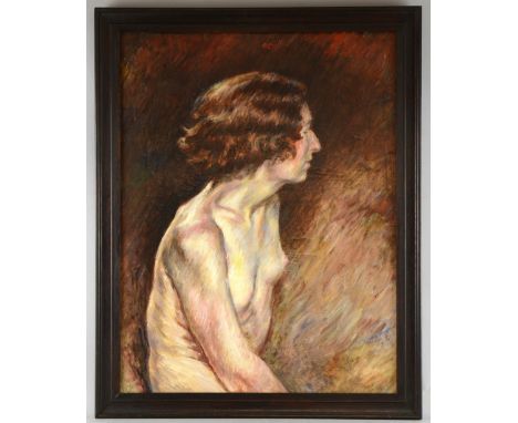 Francis Rudoloph, Latvian (1921-2005), half-length profile portrait of a nude woman, oil on canvas,  signed bottom right, 49c