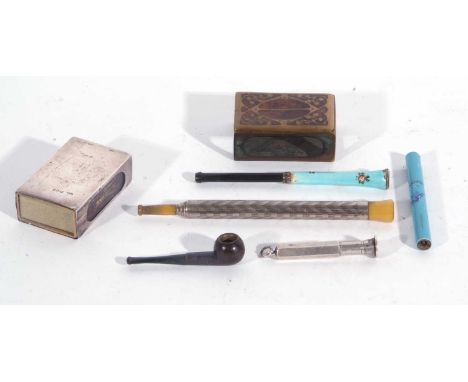 Mixed lot of smoking related items to include telescopic metal ladies cheroot holder circa 1920/30, a vintage gauloises cylin