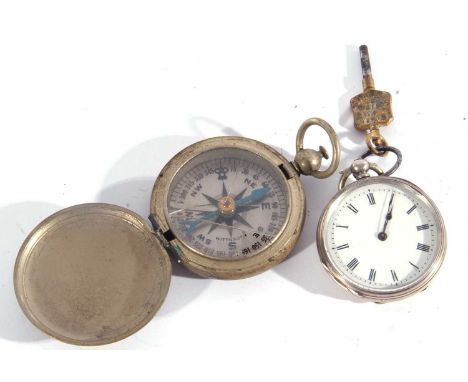 Mixed lot including a white metal pocket watch stamped in the case back 0.800. It has a key wound  movement along with three 