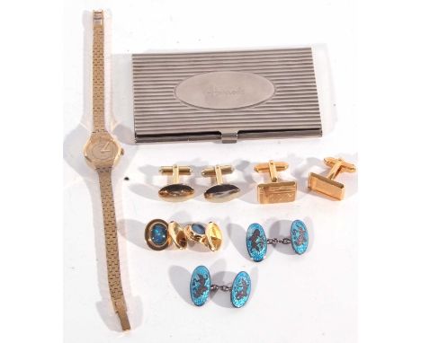 Mixed lot of a ladies rotary watch, some cufflinks and a Harrods card holder