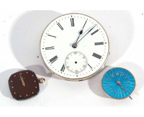 Mixed lot of two ladies wristwatch movements, an Omega with a brown dial and an unmarked movement with a light blue enamel di