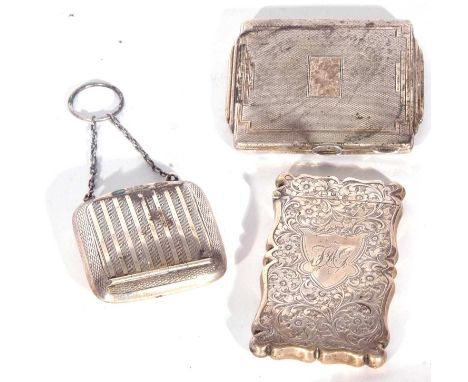 Mixed Lot: Edward VII silver card case of typical form engraved and chased with flowers and foliate design around a monogramm