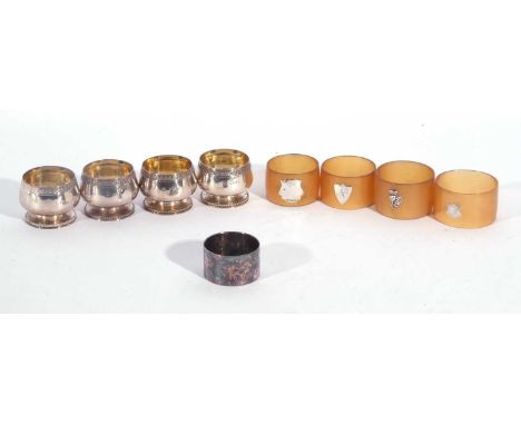 Mixed lot to include four Victorian pedestal salts with a Grecian key and beaded borders, with gilt interiors and hallmarked 