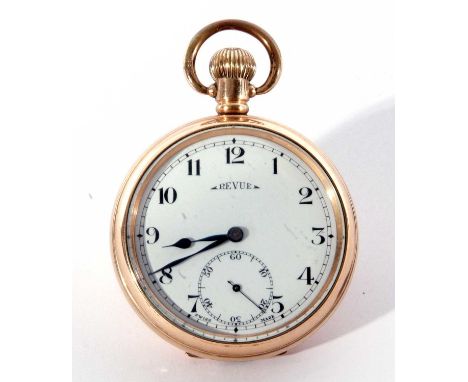 Review gold plated pocket watch. The watch has a 15 jewel Swiss made movement, stamped review. The case of the pocket watch i