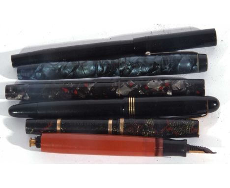 Mixed lot to include a vintage Parker Dufold fountain pen, two Watermans Ideal fountain pens, a vintage blue marbled seal fou