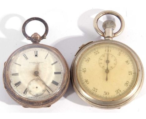 Mixed Lot of a silver Dent &amp; Sons pocket watch and a white metal military stop watch. The pocket watch is hallmarked in t