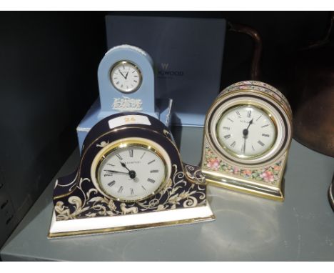 A selection of ceramic bodied mantle clocks by Wedgwood including Jasperware 
