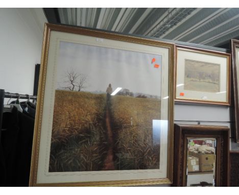 A vintage print of corn field and original sketch of church