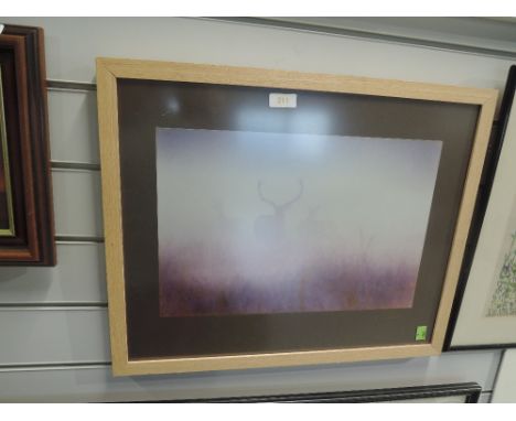 A vintage photographic print of stag and deer