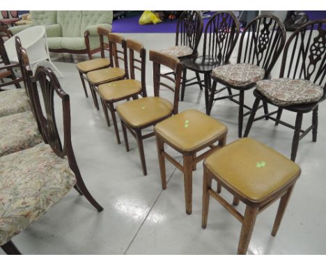 A set of 4 vintage kitchen chairs and two similar stools