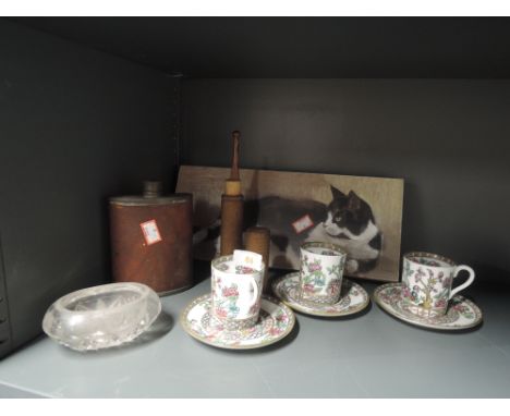 Three espresso cups and saucers by Cauldon and selection of vintage items