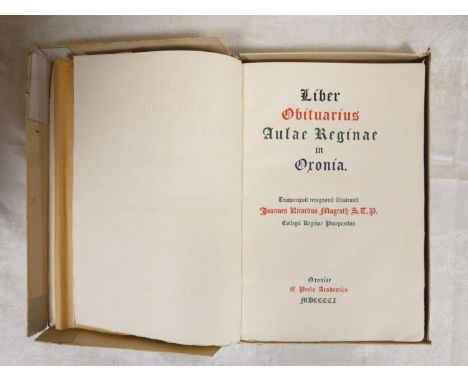 MAGRATH JOHN R. (Ed).&nbsp;  The Obituary Book of Queen's College, Oxford, An Ancient Sarum Kalendar. Title &amp; facsimile t