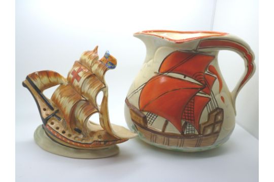 Wadeheath art deco period galleon mug