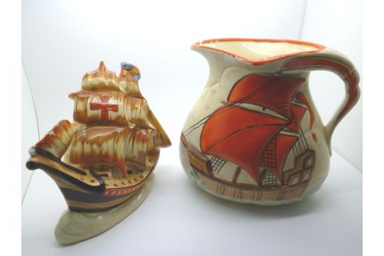 Wadeheath art deco period galleon mug