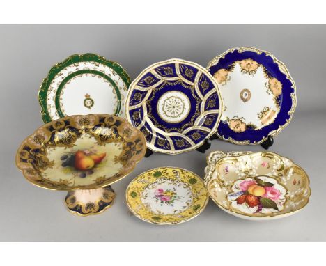 A Collection of 19th Century Ceramics to Comprise a Crown Derby Gilt and Blue Inset Plate, a Rockingham Type Hand Painted She