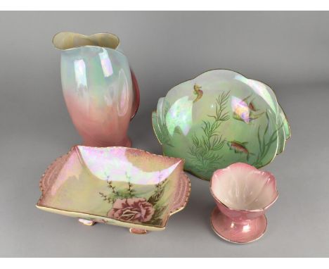 Four Pieces of Royal Winton Lustre to Comprise Jug, Fish Dish, Pedestal Bowl and a Pedestal Dish 