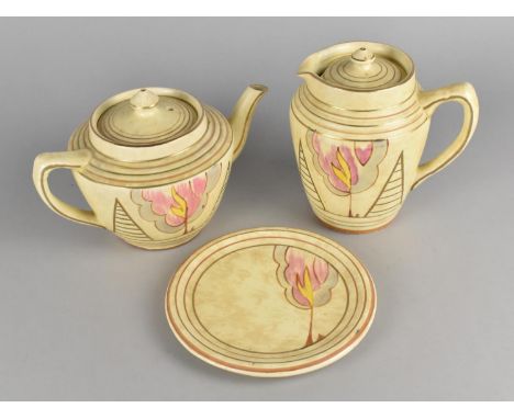 An Art Deco Hand Painted Arthur Woods Pottery Three Piece Tea Service to Comprise Tea Pot, Stand and a Hot Water Pot, Decorat