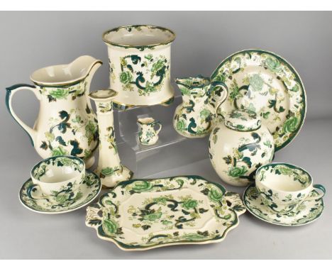 A Collection of Masons Chartreuse to Comprise Rectangular Tray, Large Jug, Planter, Jugs, Ginger Jar, Cups and Saucers, Candl
