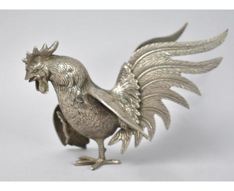 A Silver Plated Study of a Single Fighting Cock, 20cms Long 