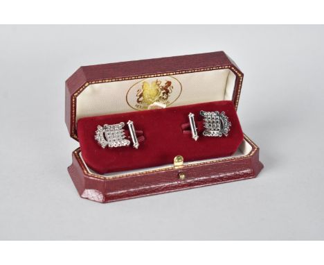 A Cased Pair of Silver House of Parliament Motif Cufflinks 