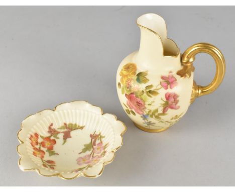 A Royal Worcester Blush Ivory Ewer  (1094) Together with a Dish (1342) 