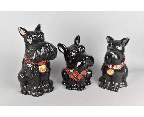 Three Various Graduated Novelty Ceramic Biscuit Barrels in the Form of Scottie Dogs, 28cm high 