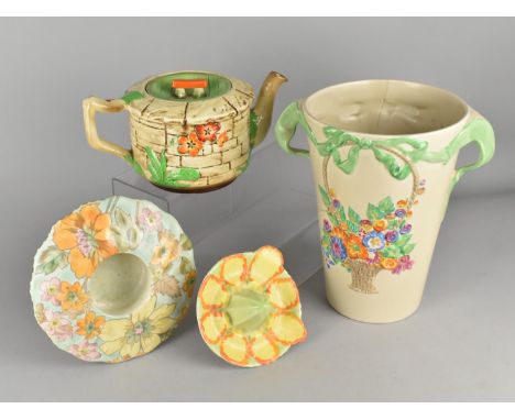 A Collection of Early/Mid 20th Century Ceramics to Comprise Clarice Cliff Type Twin Handled Planter Decorated in Relief with 