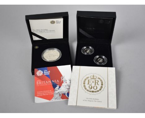 A Boxed Royal Mint 90th Birthday of Her Majesty The Queen, £5 (Five Pound) Silver Proof Coin 2016, together with a Boxed 2013
