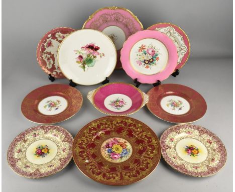 A Collection of Various Pink Inset and Floral Decorated Cabinet Plates to Comprise Royal Worcester with Hand Painted and Fine