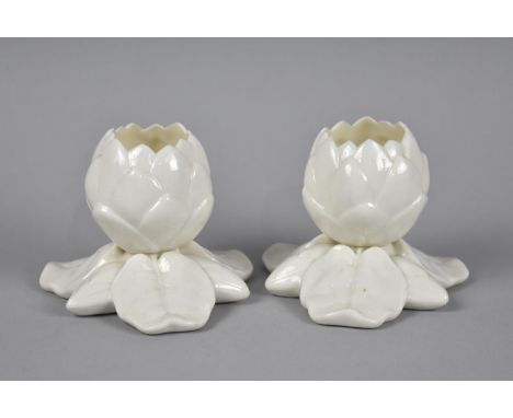A Pair of Royal China Works Worcester White Glazed Vases Modelled as Flowers, no. 98 G, 8cm high 