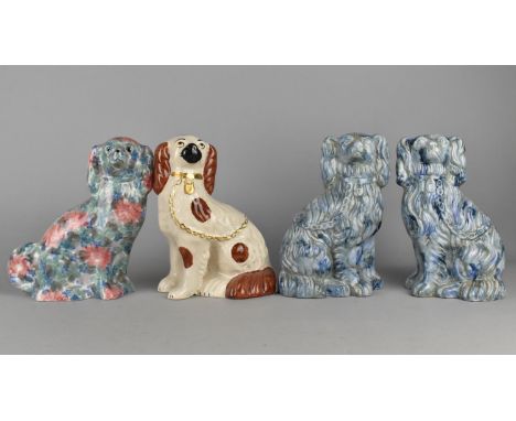 A Pair of Blue Mottle Glazed Ceramic Spaniels Together with a Single Park Rose and Royal Stafford Example 