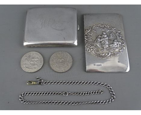 A GENT'S SILVER CIGARETTE CASE, 3.8 troy ozs, Sheffield 1923, a part of a silver book cover, 1.3 troy ozs, London 1903, a sil