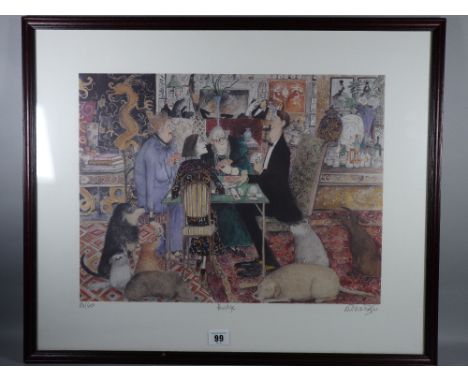 MANNER OF BERYL COOK coloured humorous limited edition (84/600) print - entitled 'Bridge' featuring four figures playing Brid