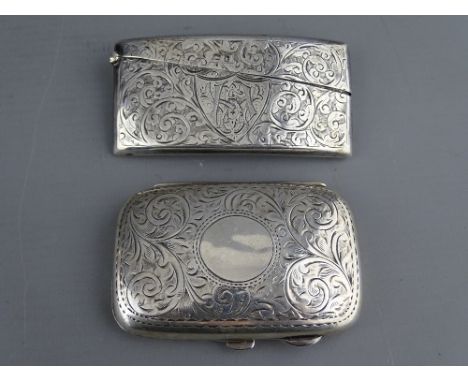 A BRIGHT CUT SILVER LADY'S CIGARETTE CASE, 1.3 troy ozs, Birmingham 1919 and a bright cut silver card case, 1 troy oz, Birmin