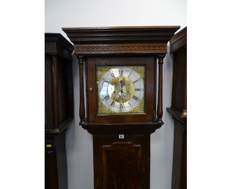 A CIRCA 1800 &amp; LATER INLAID &amp; CROSSBANDED OAK WATKIN OWEN, LLANRWST LONGCASE CLOCK, 11.25 ins square brass dial and s