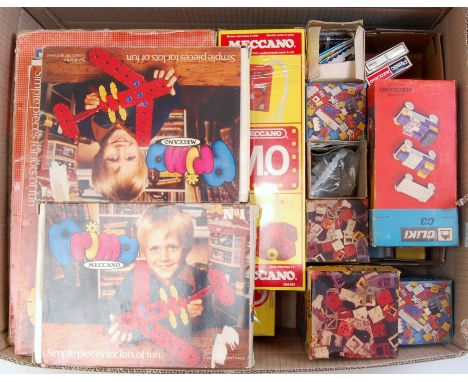 Various Meccano items: Cliki and Cliki Plus - seven sets appear unused, and eleven add-on sets unused; two Meccano sets 1000 