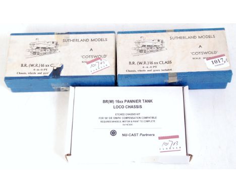 A Sutherland Models (Cotswold) whitemetal kit to make BR(WR) 16XX class pannier tank engine and Nu-Cast chassis kit for same 