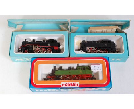A Marklin 3-rail 3312 Wurttenberg 2-6-2T in green livery No. 1206 (NM-BNM) with a 3095 DB BR 74 2-6-0T No. 74701 (NM-BVG) and