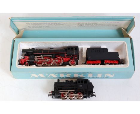 A Marklin 3-rail 3005 DB BR23 2-6-2 No. 23014 with tender No. 3005 (VG-BG) with CM800 DB BR 89 0-6-0T No. 89005 (VG) in repla